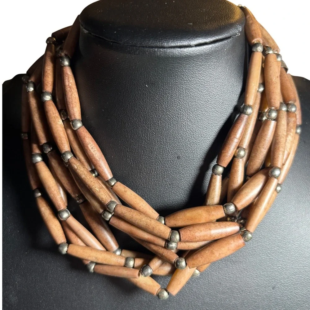Artisan‎ Made Hairpipe Bone Necklace Tan 4-Strand Southwestern Style